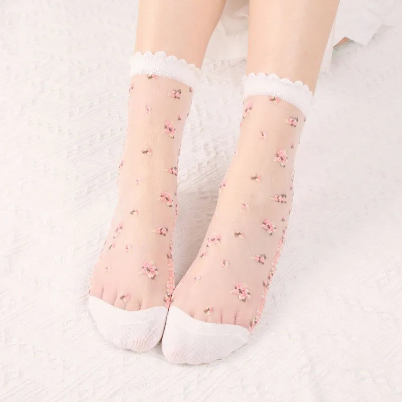Women's Vintage Retro Flower Embroidery Long Socks | Summer Fashion