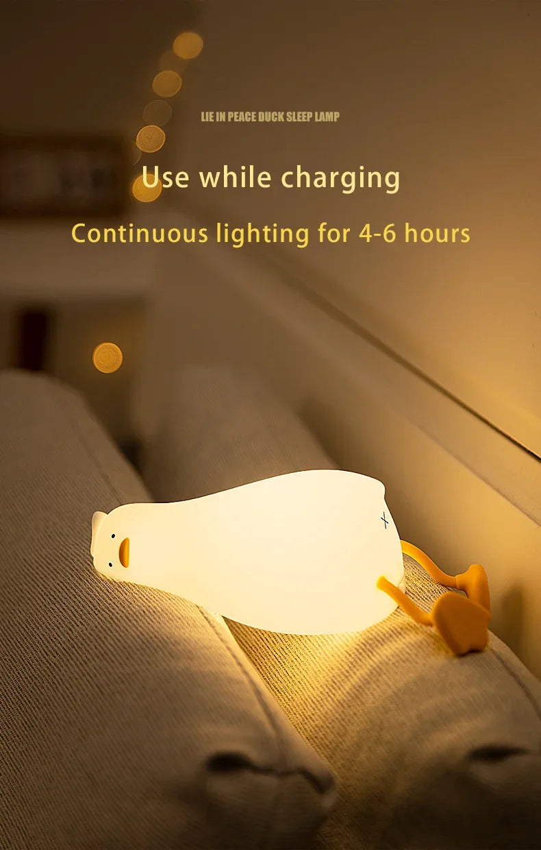 Bonita lámpara de noche LED con forma de pato | Lámpara de silicona regulable para guardería