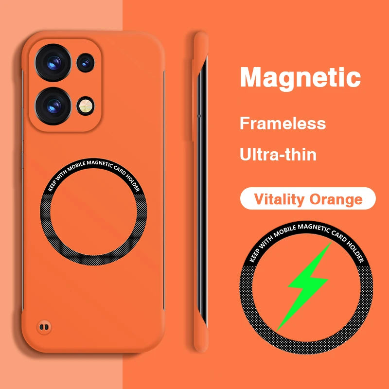 Magnetic Frameless Phone Case for OPPO Reno 13 Reno13 Pro 13Pro 5G Hard PC Armor Wireless Charging Bumper Cover Plain Thin Shell