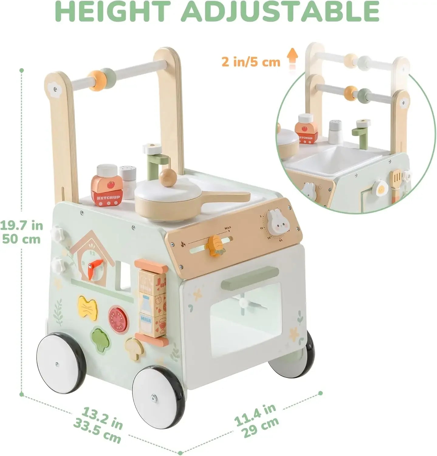 Adjustable Wooden Baby Walker | Montessori Push Toy for Toddlers