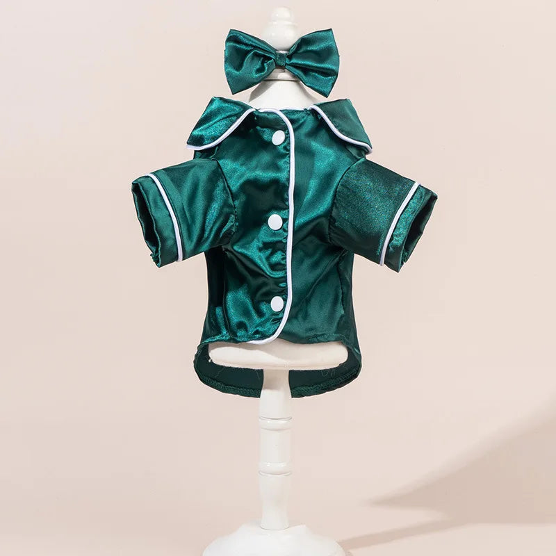 Cute Solid Color Pet Pajama Set with Flower Headband Accessories