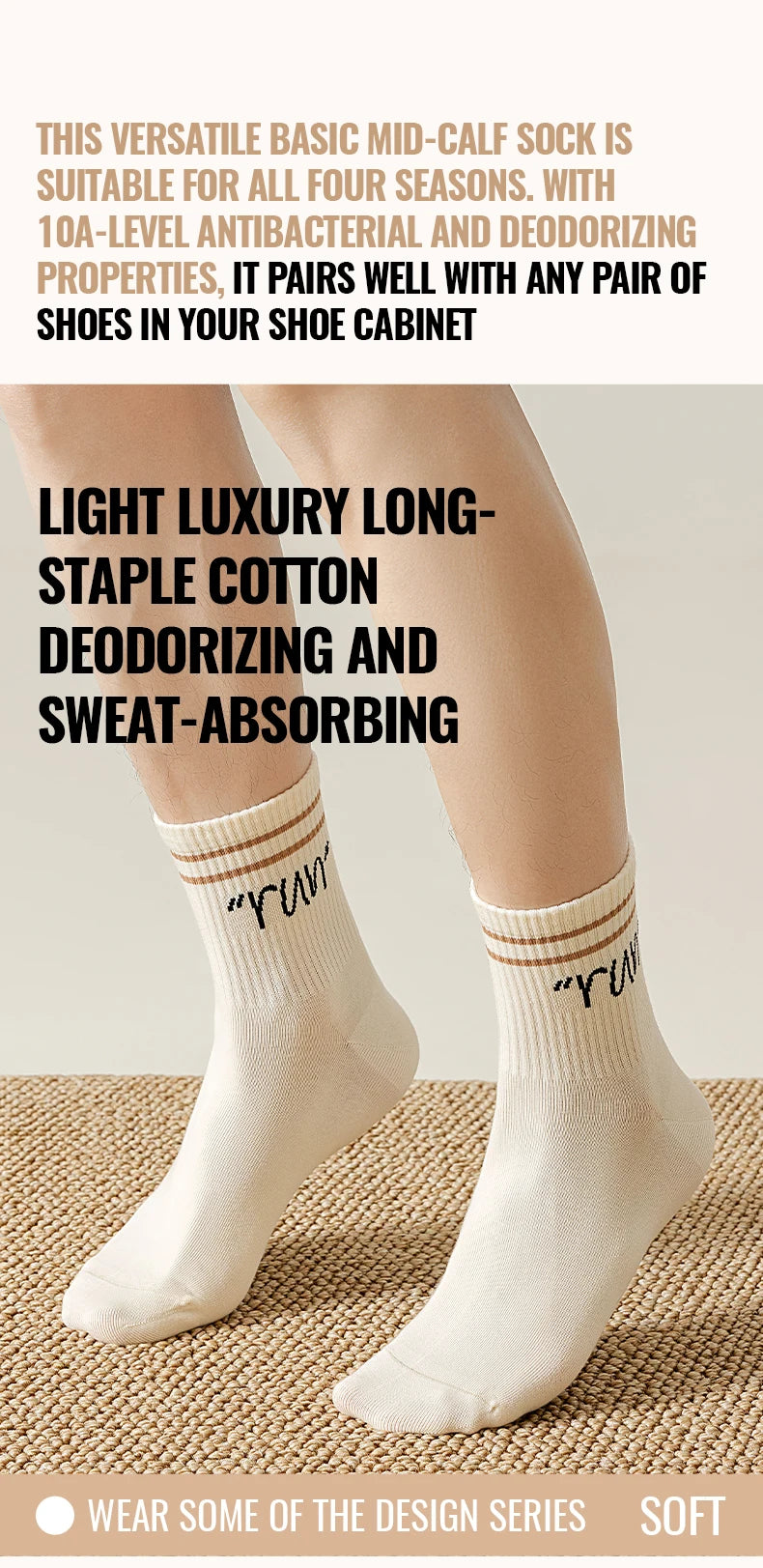 MiiOW Trendy Stripe Letter Sock Men Teen Athletic Sport Sock Moisture Wicking Anti Odor Warm Winter Crew Sock Long Staple Cotton