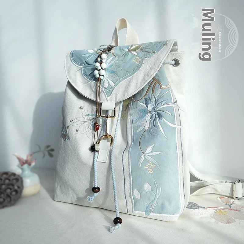 Mochila de 15 pulgadas estilo retro chino | Mochila bordada hecha a mano