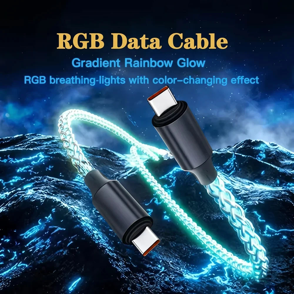 66W RGB LED Type-C Charging Cable | Fast Data Sync & Charge