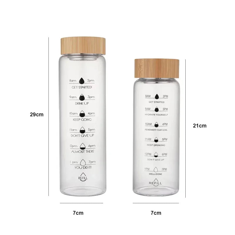 Large Capacity Glass Water Bottle with Time Marker | 1000ml