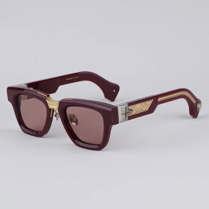 Luxurious Dark Red Thick Frame Sunglasses with Gold Details