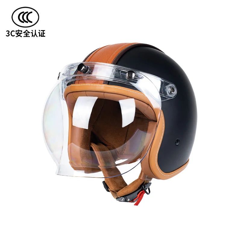 Retro Japanese Style Motorcycle Helmet with Bubble Shield