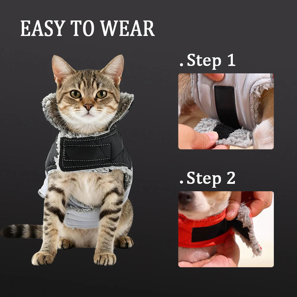 Chaqueta reflectante cortavientos para mascotas | Abrigo cálido de forro polar para gatos