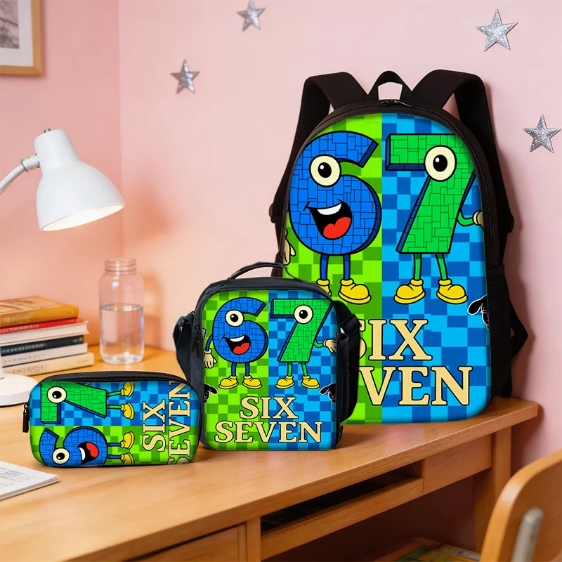 3pcs Cartoon Number Print Backpack Set | Lightweight School Bags