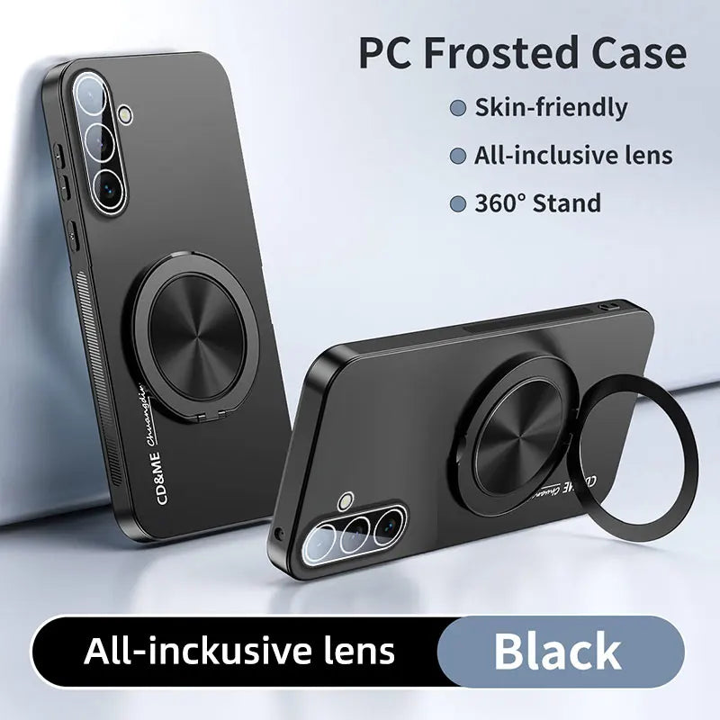 Luxury AG Matte Case For Samsung Galaxy A06 A16 A26 A36 A56 Magnetic PC Frosted 360 Degree Bracket Stand Protective Cover