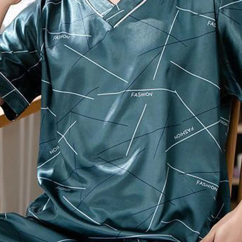 Men's Ice Silk Pajamas Set | Comfortable Short Sleeve Homewear