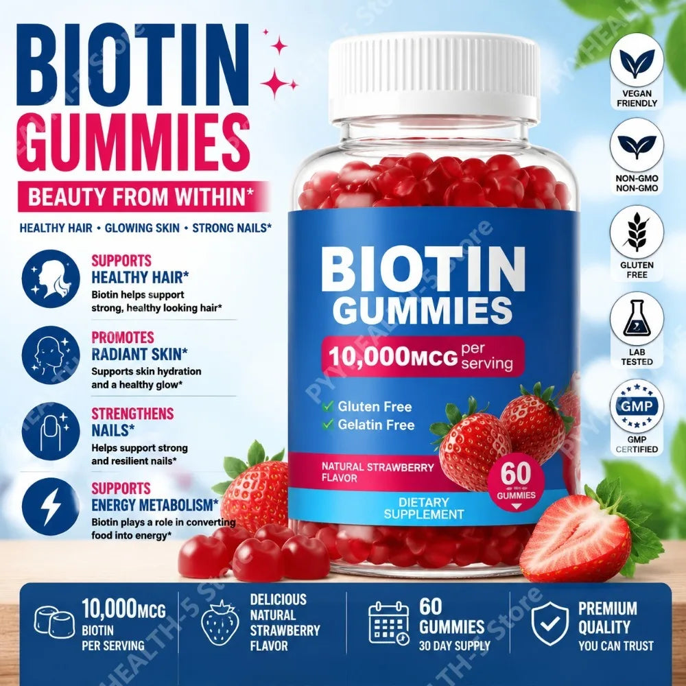Biotin Gummies for Hair Growth | Delicious Strawberry Flavor