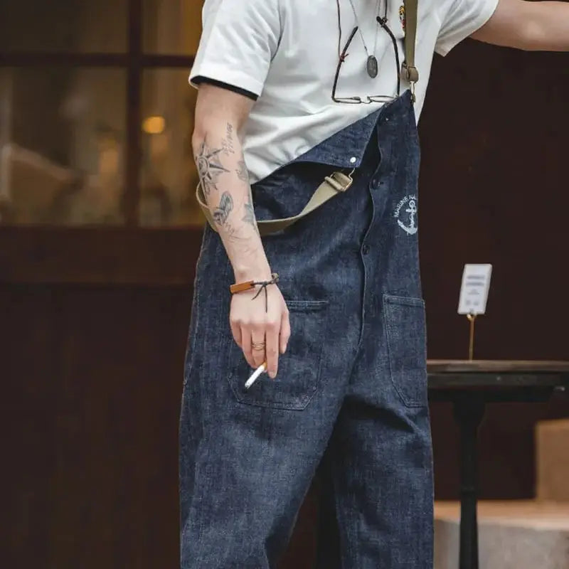 Men's Vintage Deck Strap Pants | Stylish Denim Straight Leg Jeans