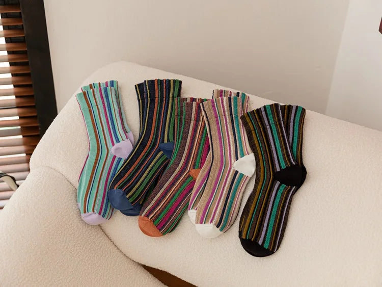 Colorful Striped Women's Crew Socks | Vintage Harajuku Style