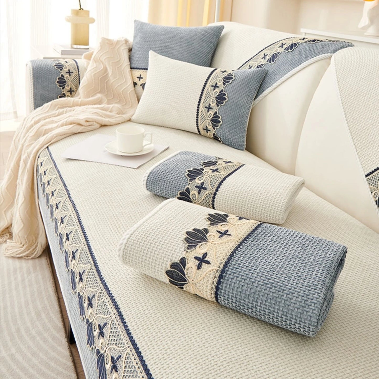 Stylish Lace Sofa Cover | Anti-Slip, Machine Washable, All-Season