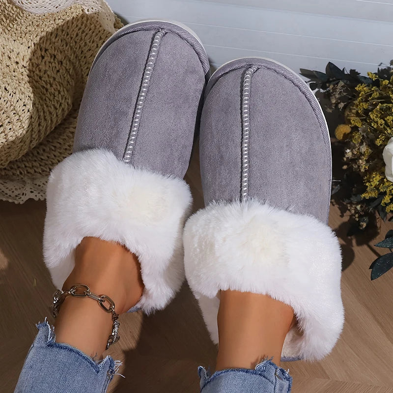 Winter Warm Faux Suede Fur Slippers | Cozy Plush Indoor Slides