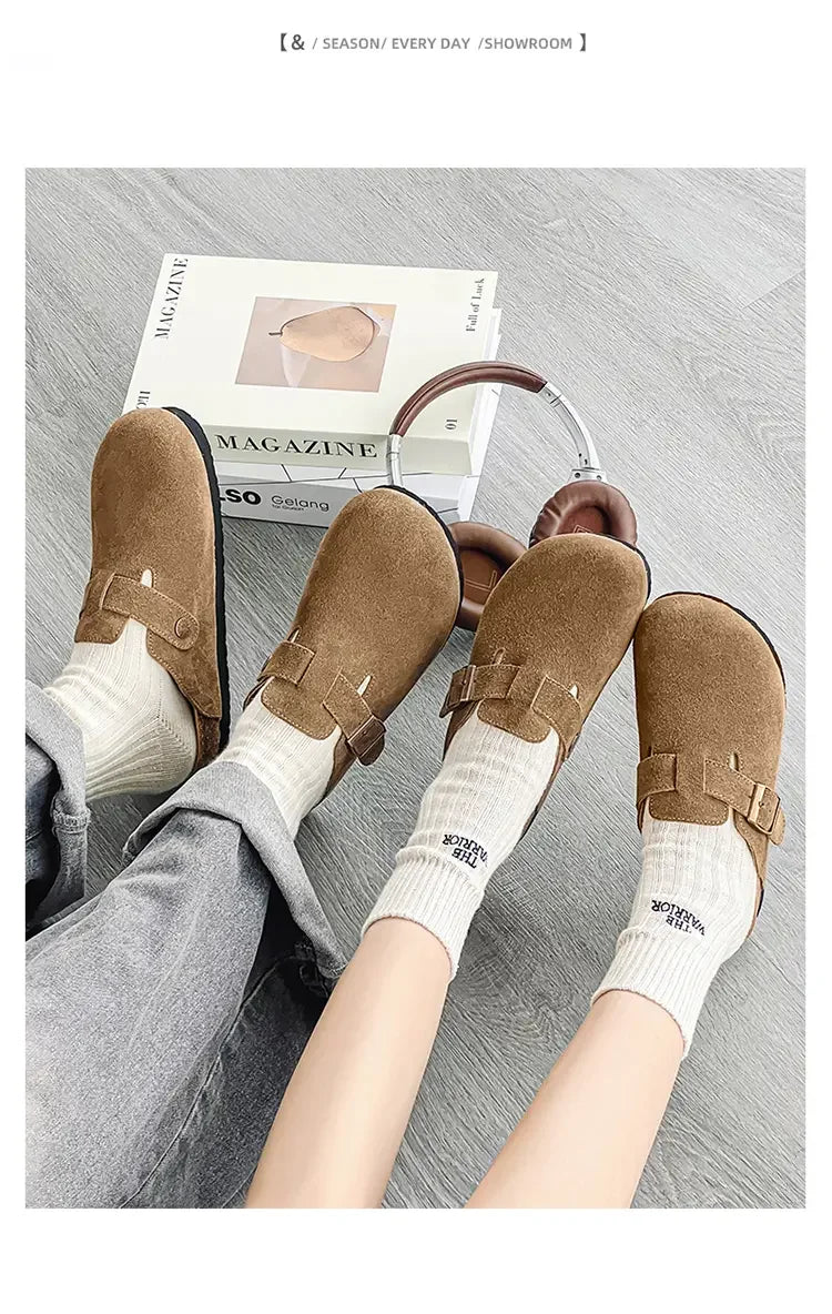 Cow Suede Cork Mules Slippers for All Seasons | Comfortable Clogs