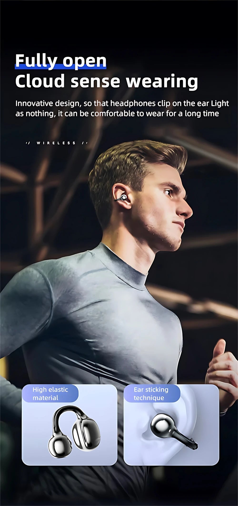 Wireless Bluetooth Open Ear Earbuds | Noise Cancelling Sports Earphones