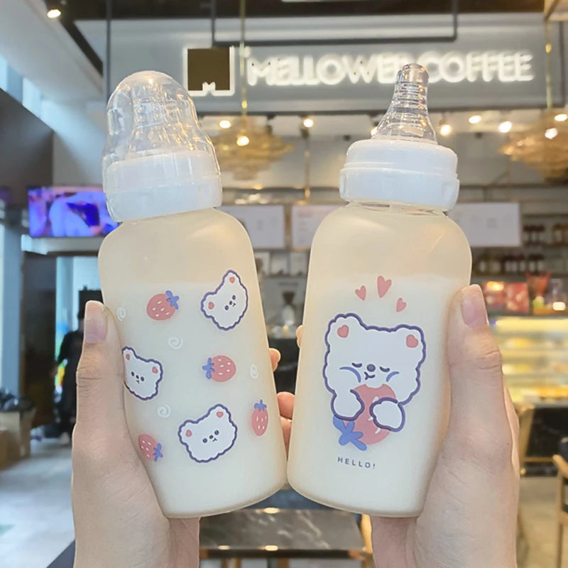 Kawaii Strawberry Bear Glass Water Bottle | Cute & Eco-Friendly