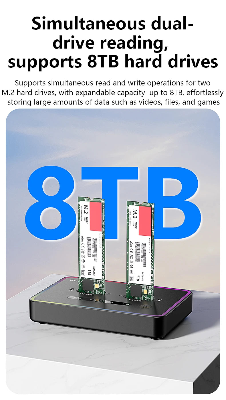 Dual M.2 SATA SSD Docking Station for Offline Cloning