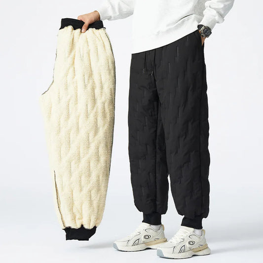 Large Size Cotton Padded Pants Men Warm Insulated Waterproof Outdoor Leisure Slim Fit Winter Trousers