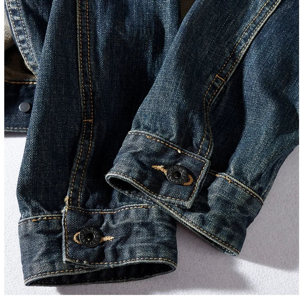 Men's Retro Patchwork Denim Jacket | Casual Heavyweight Outerwear