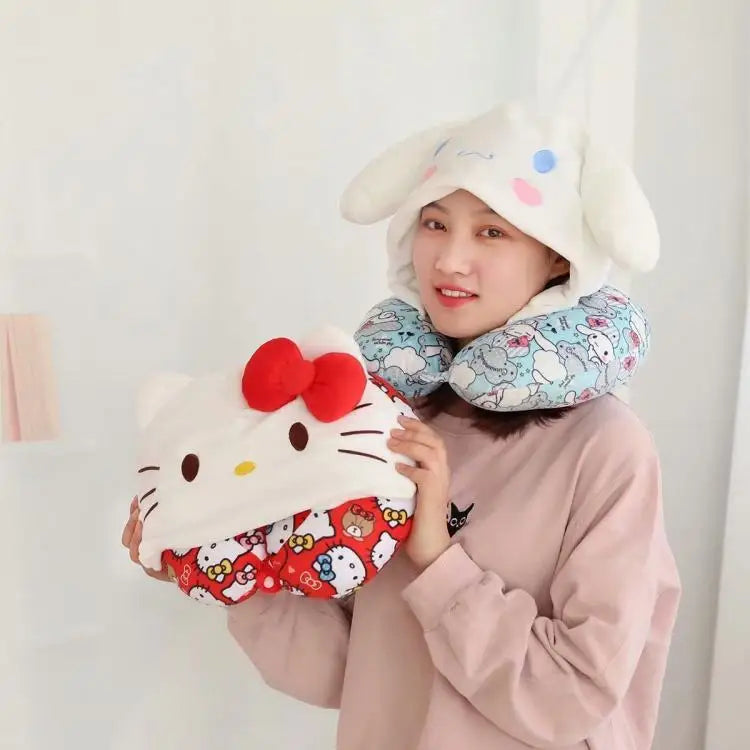 Kawaii Kitty Style Hooded U-Shaped Neck Pillow | Travel Nap Pillow