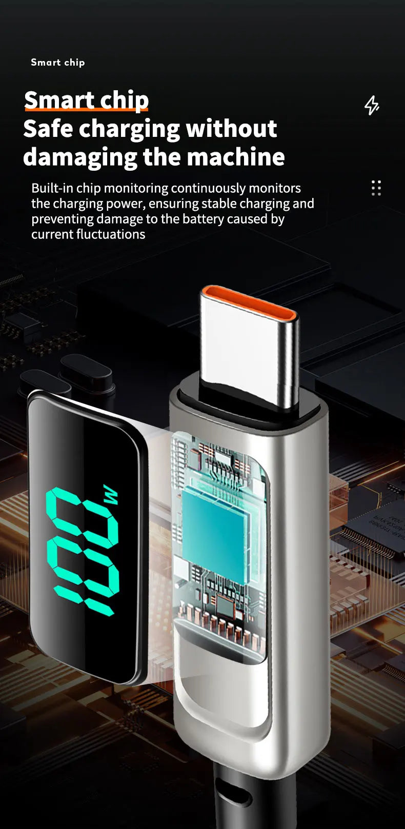 USB A to Type C LED Display Charger Cable | Fast Data Transfer