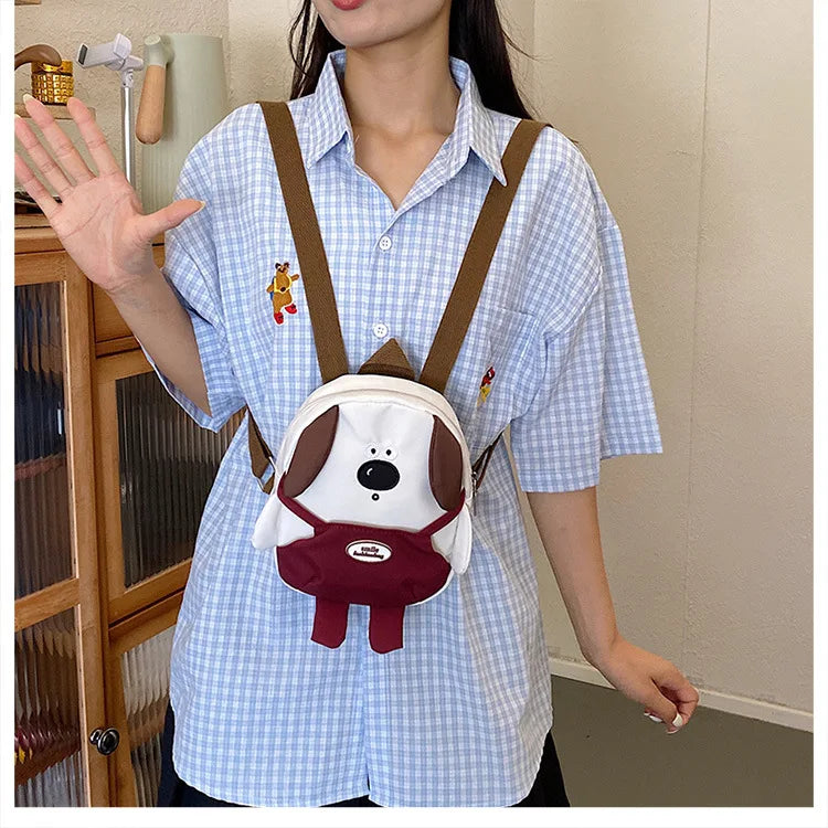 Cute Cartoon Dog Mini Backpack | Adjustable Canvas Travel Bag