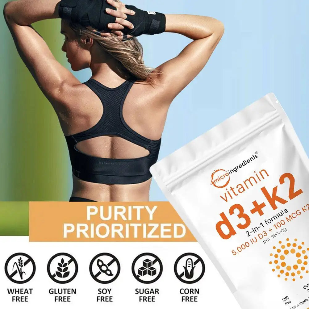 Vitamin D3 K2 Capsules for Immune Support | 300 Vegan Softgels
