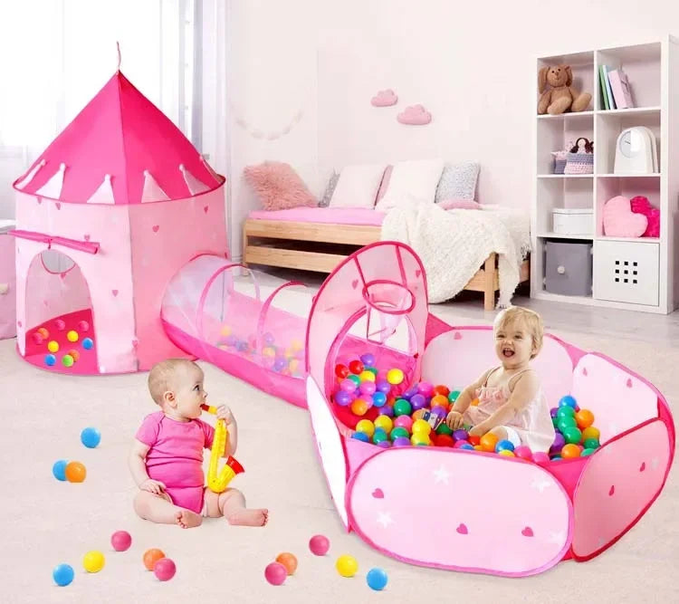 3 in 1 Kids Tent House with Tunnel & Ball Pool | Portable Play Toy