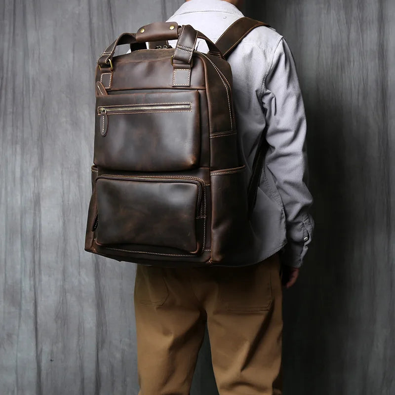 Large Capacity Retro Leather Men's Backpack for Travel & Work