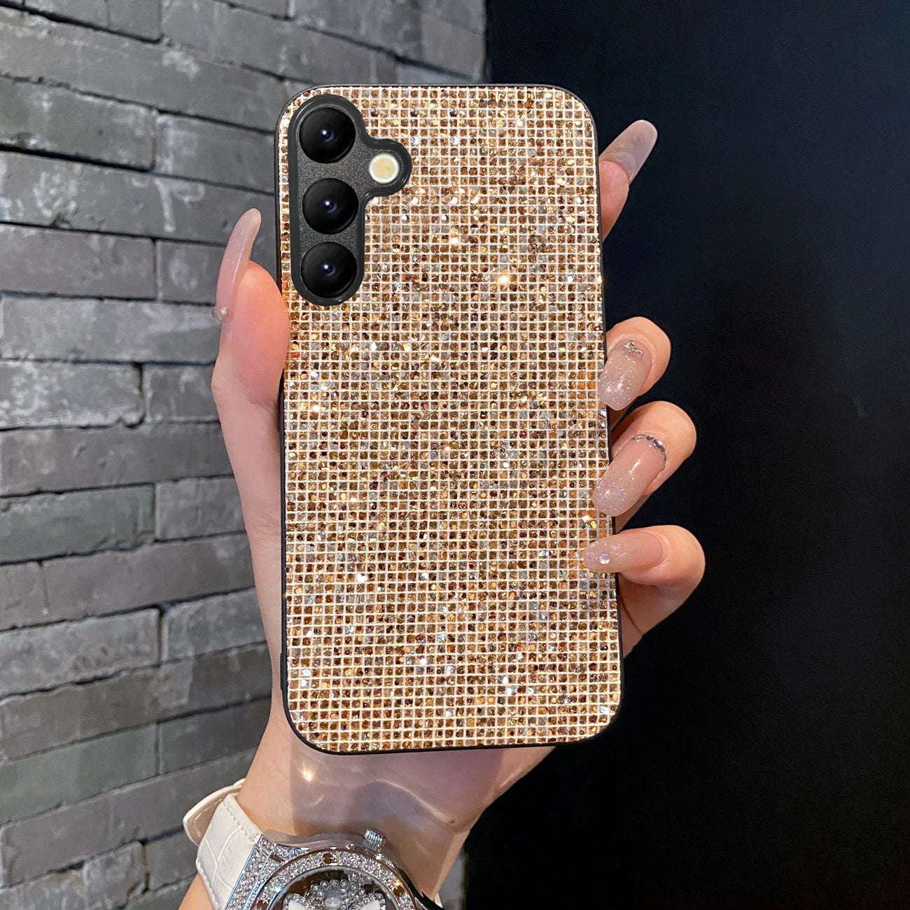Elegante funda de TPU con patrón de cuadrícula brillante para dispositivos Samsung Galaxy