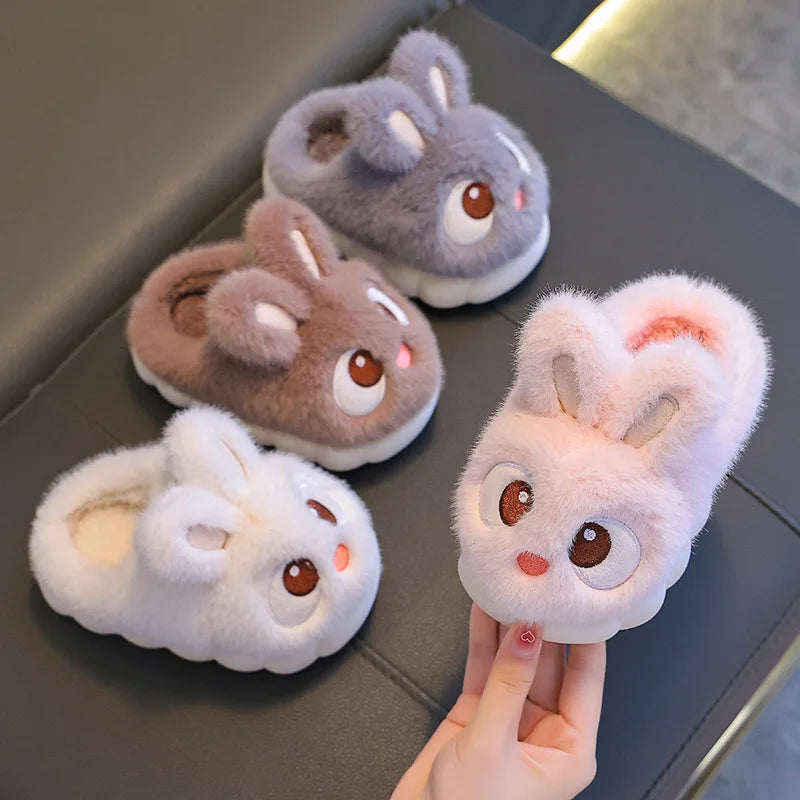 Children's Winter Cotton Slippers | Warm Rabbit Ear Indoor Shoes