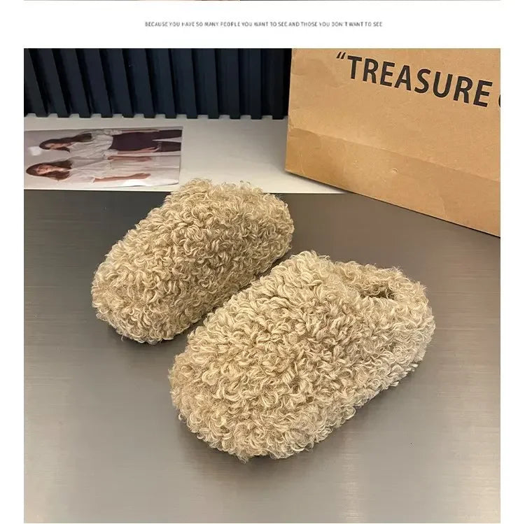 Warm Plush Closed Toe Mules | Women's Winter Indoor Slippers