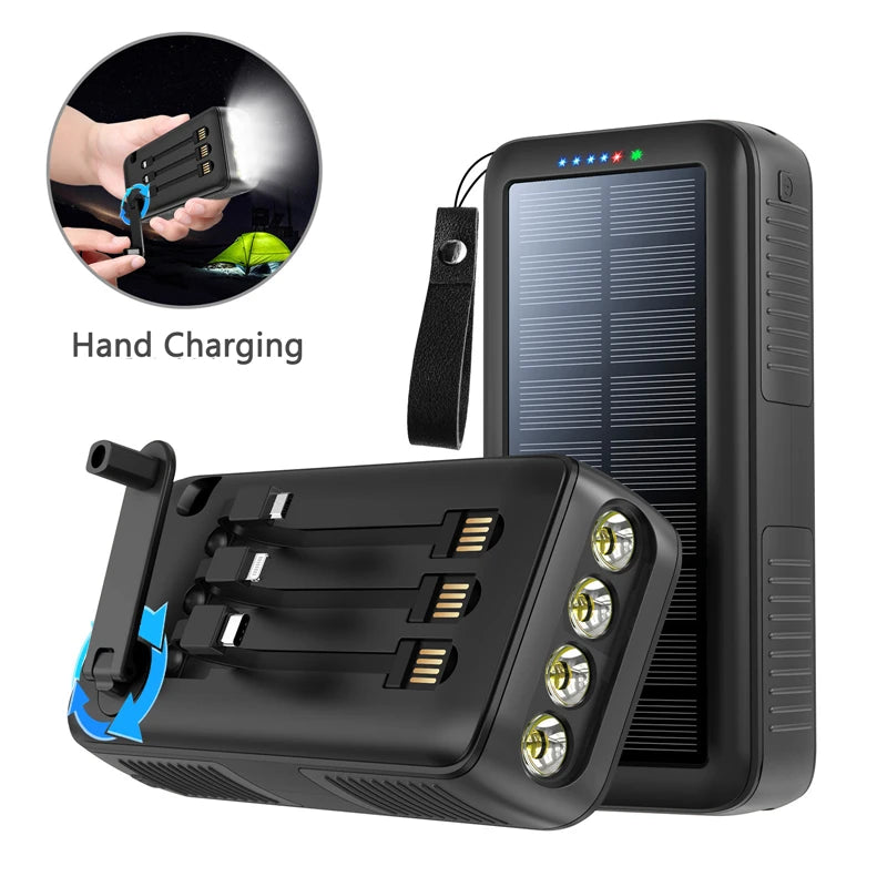 20000mAh Hand Crank Solar Power Bank | Waterproof Portable Charger