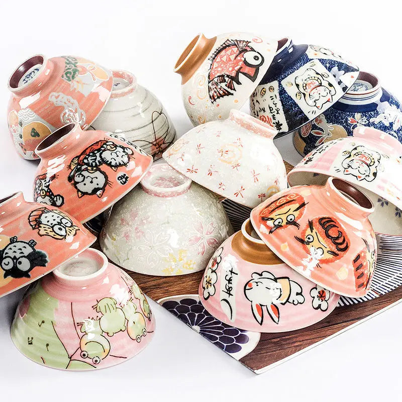 Cute Animal Ceramic Bowls | Adorable Lucky Cat Rice Bowl