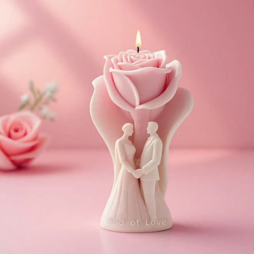 Elegant Rose Bride Groom Sculpture Candle Silicone Mold