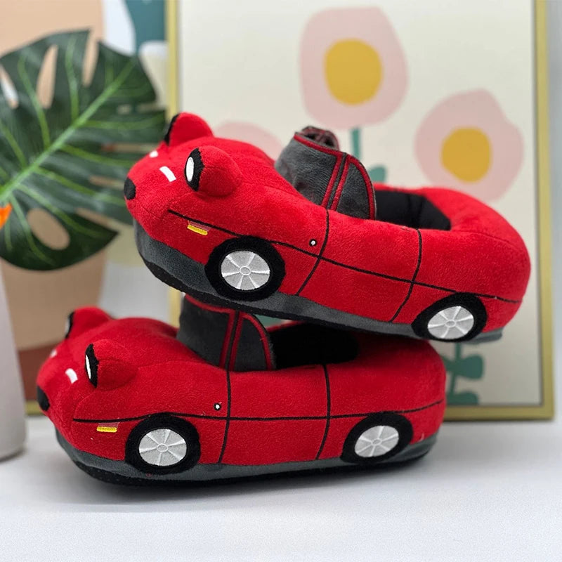 Fun Red Car Plush Slippers | Cozy Vehicle Shape House Shoes