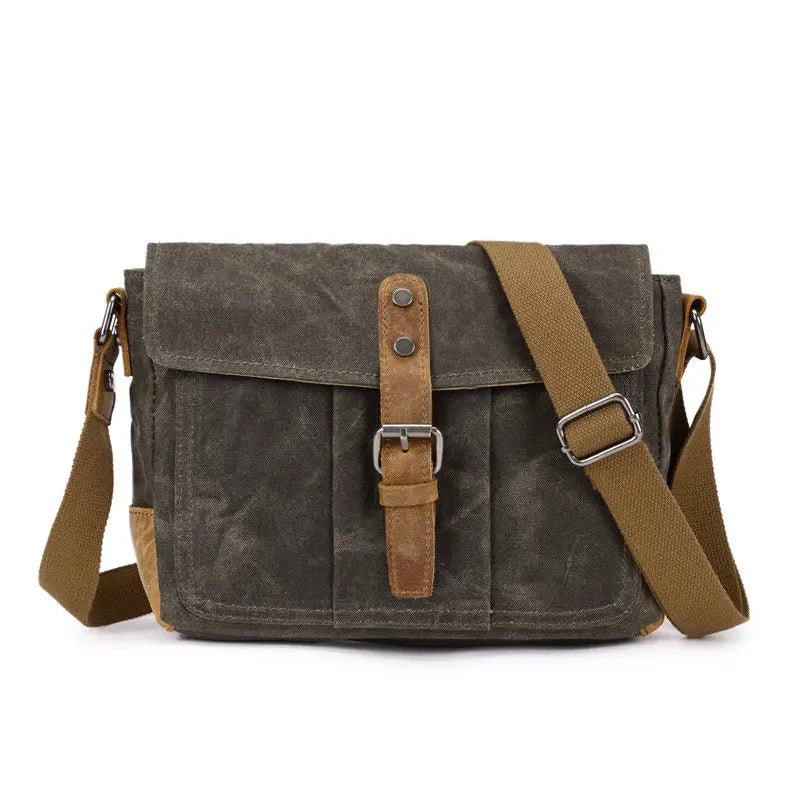 Vintage Waxed Canvas Crossbody Bag | Water-Resistant Casual Satchel