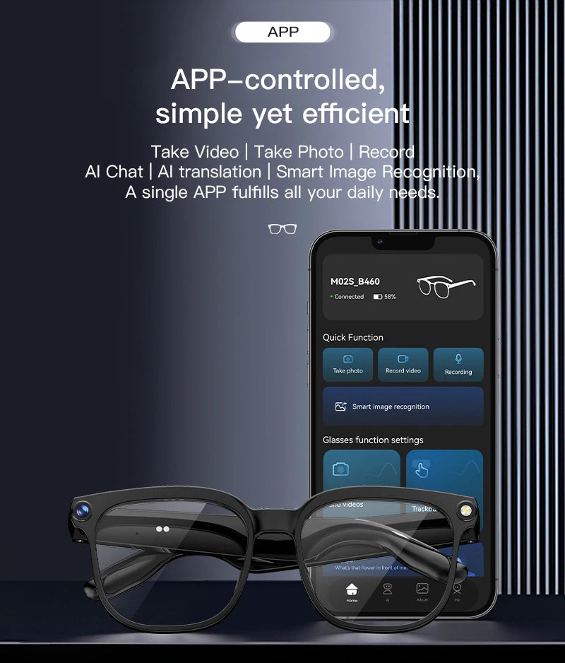Smart AI Glasses with HD Video, Bluetooth & Music Playback