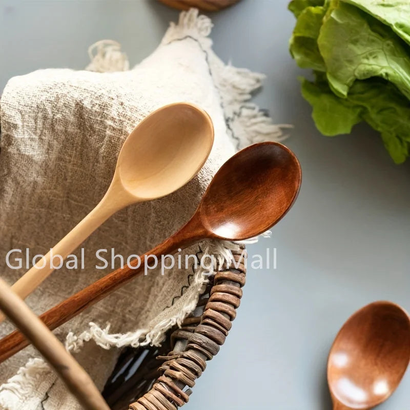 Cucharas de Sopa de Madera Ecológicas | Juego de 6 Utensilios de Mango Largo