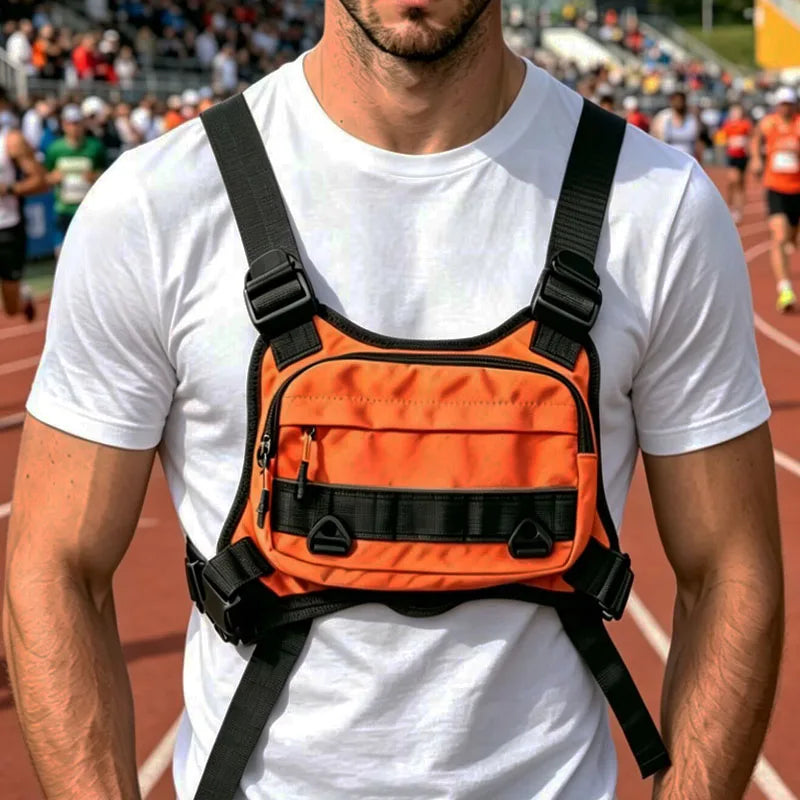 OutdoorStreetwear Men Chest Bag Trend Unisex Tactical Vest Backpack Multi-function Vest Pocket Sport Running Travel Chest Pack