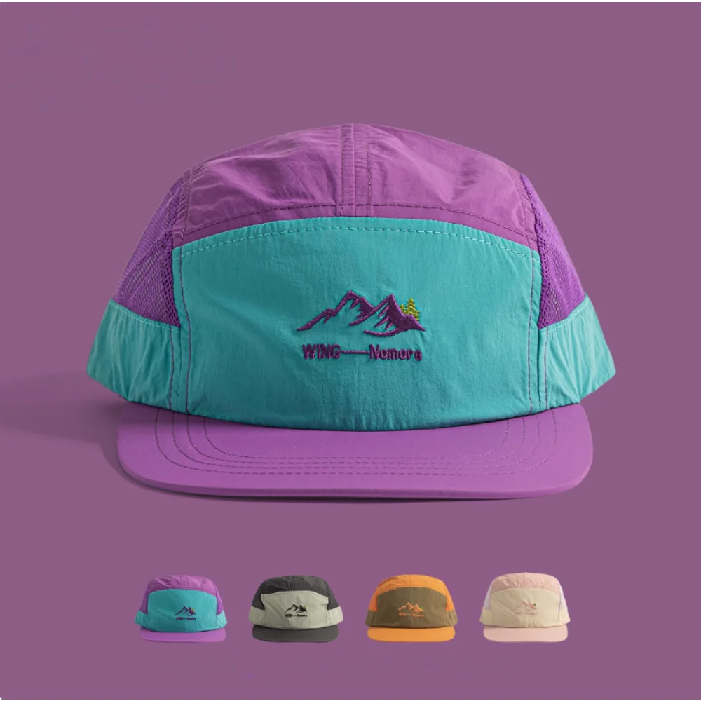 5 Panel Baseball Cap Nylon Mesh Embroidery Letter Color Block Hat for Men Women Outdoor Running Sport Cap