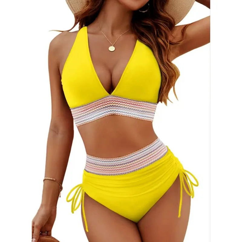 Sexy Deep V-Neck Bikini Swimsuit Set for Women | High Waist Swimwear