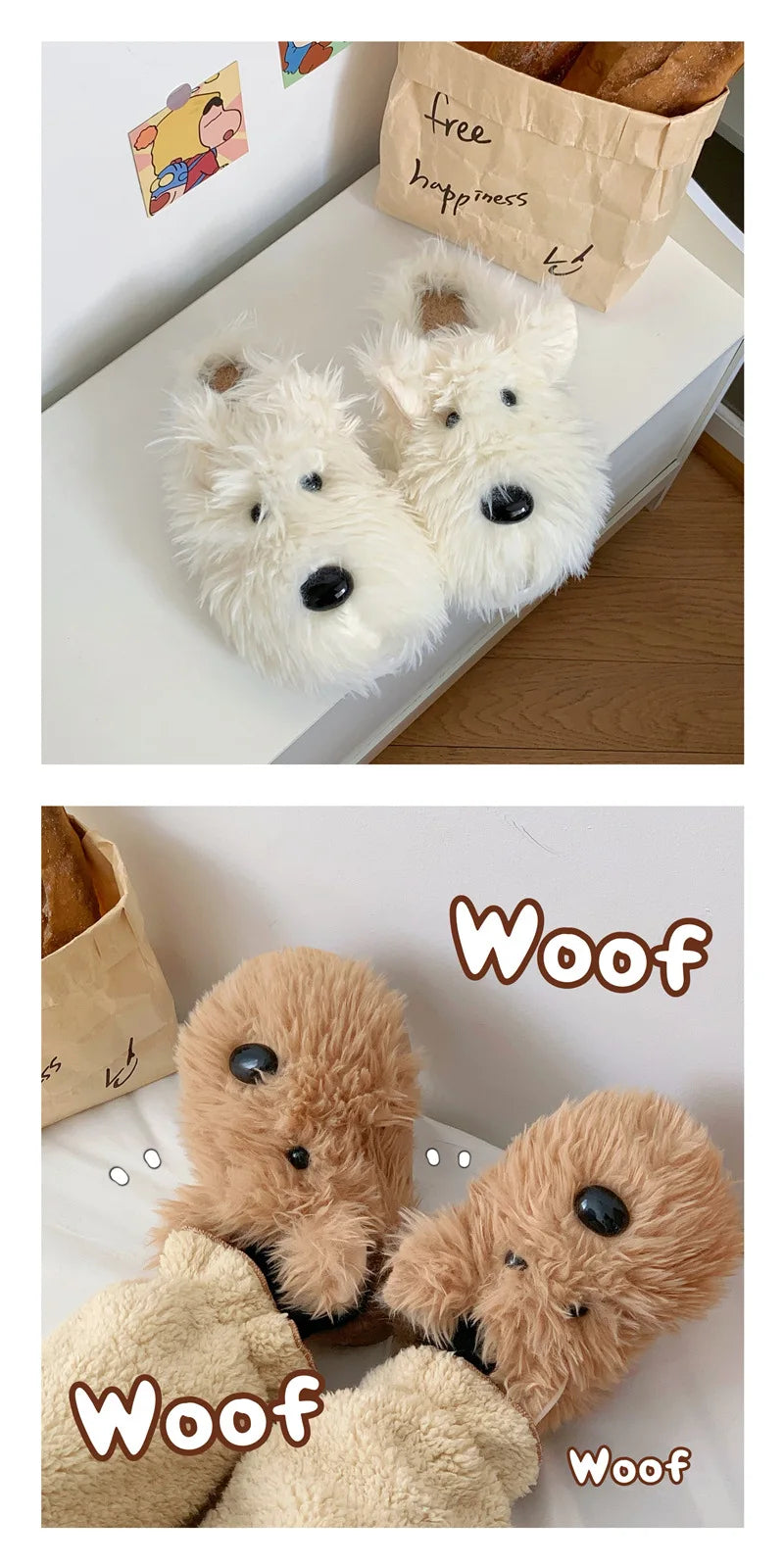 Cute Dog Plush Slippers | Warm Corduroy Indoor Shoes for Couples