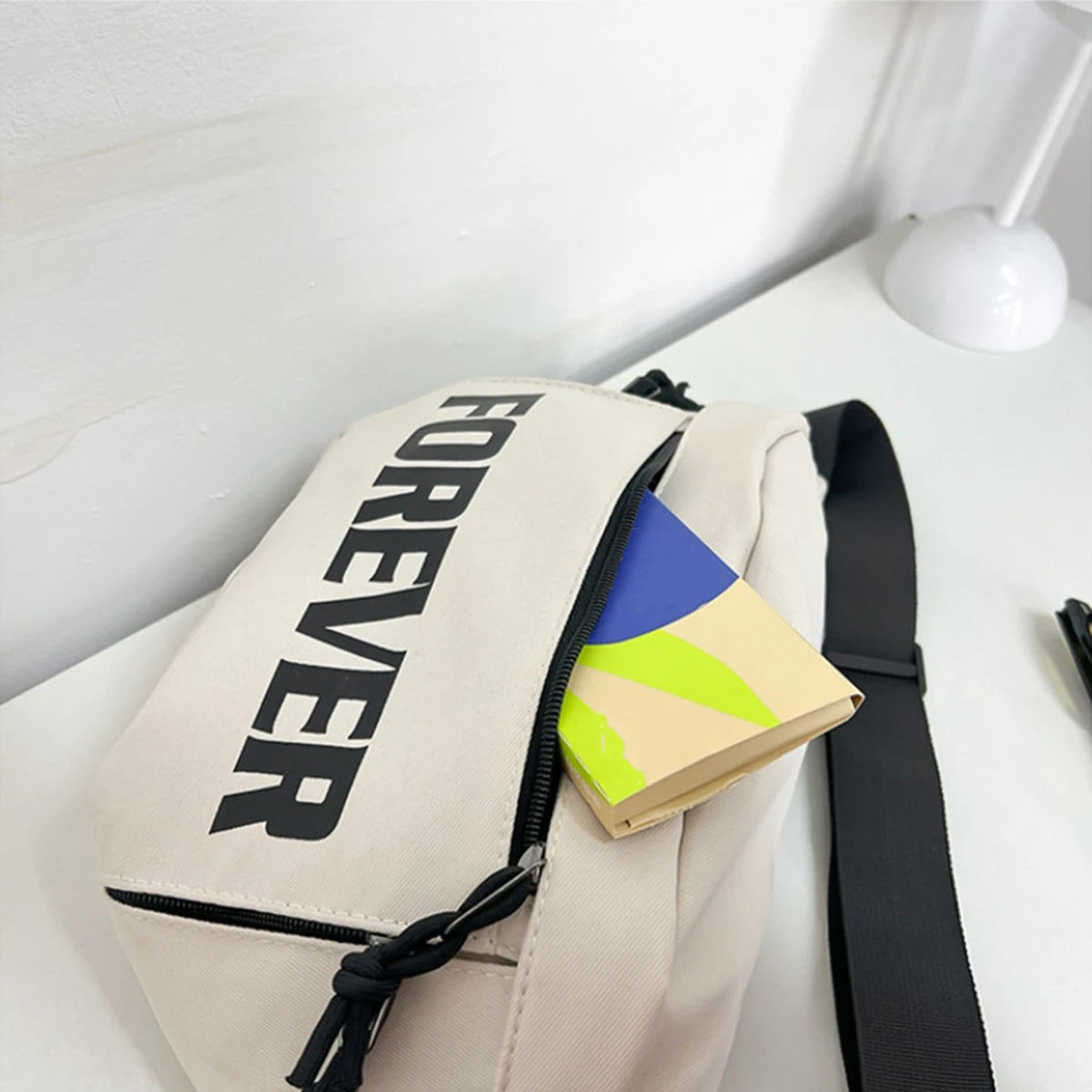 Beige and White Crossbody Chest Bag | Stylish Large Capacity Fanny Pack