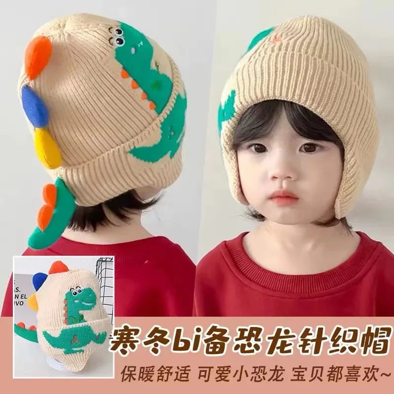 Kids Dinosaur Knitted Beanie Hat | Funny Warm Winter Cap