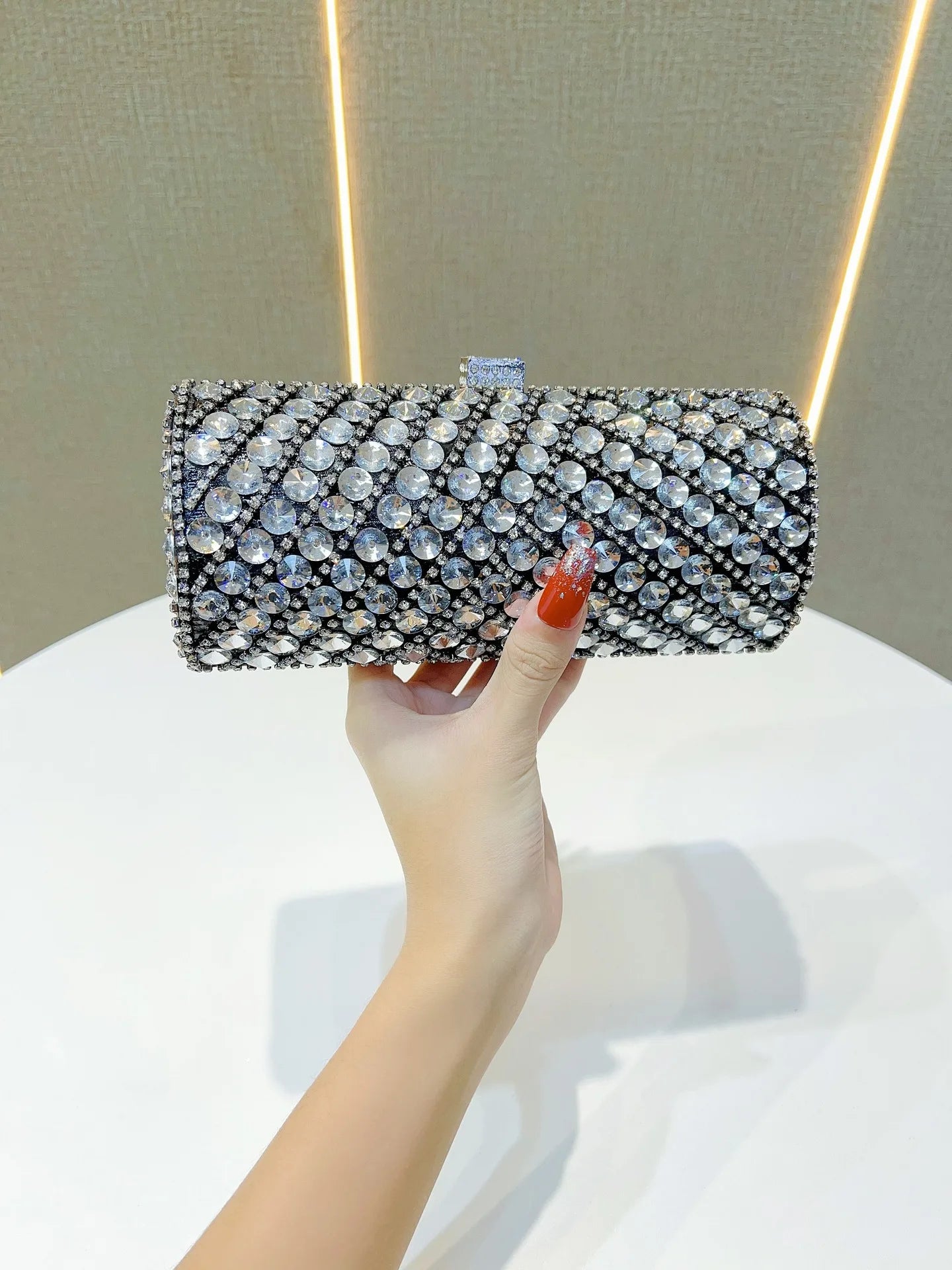 Cylindrical Crystal Evening Clutch Bag | Elegant Women's Purse