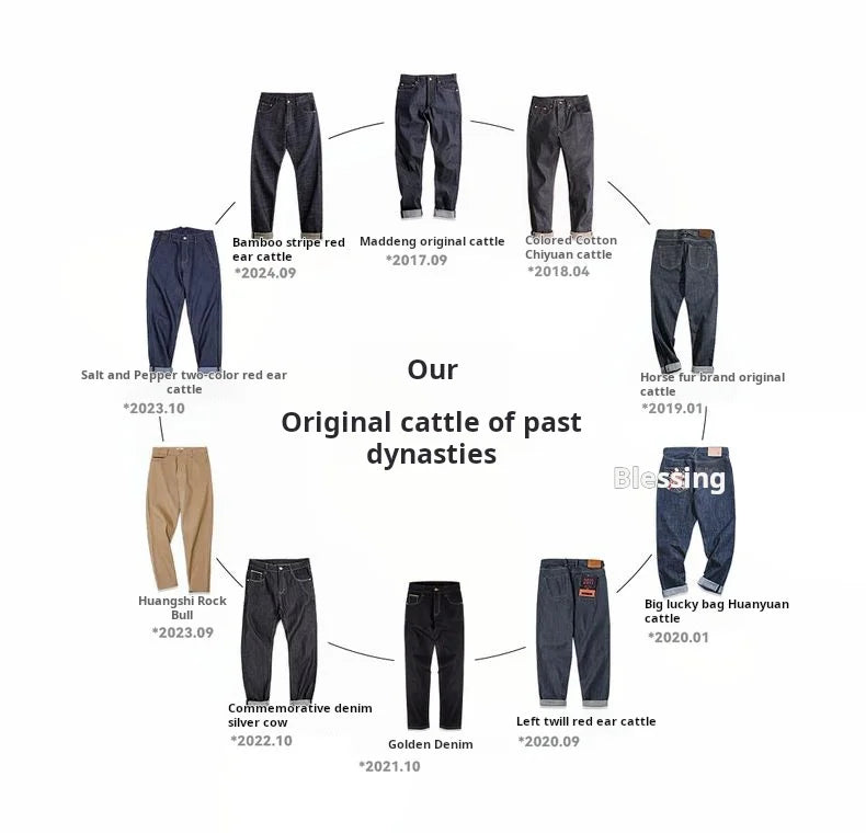 Vintage Loose Fit Raw Denim Wide-Leg Jeans for Men
